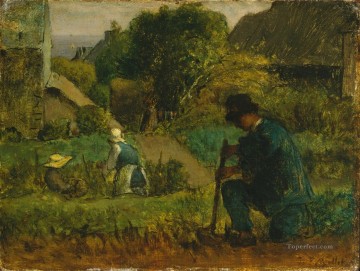  Millet Painting - Garden Scene Barbizon naturalism realism farmers Jean Francois Millet